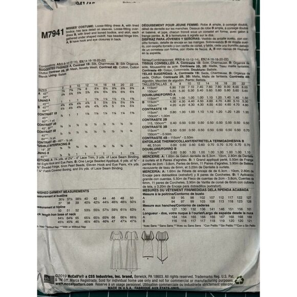 McCalls Costumes Pattern M7941 A5 Misses Edwardian Dress - Picture 2 of 3